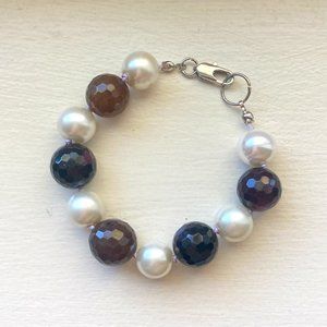 Upcycled Purple / Black Semi-Precious Stone Knotted Bracelet